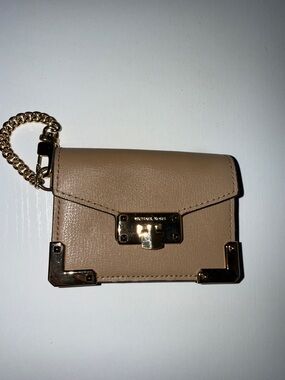 MICHAEL KORS Beige Mini Wallet with Gold Hardware